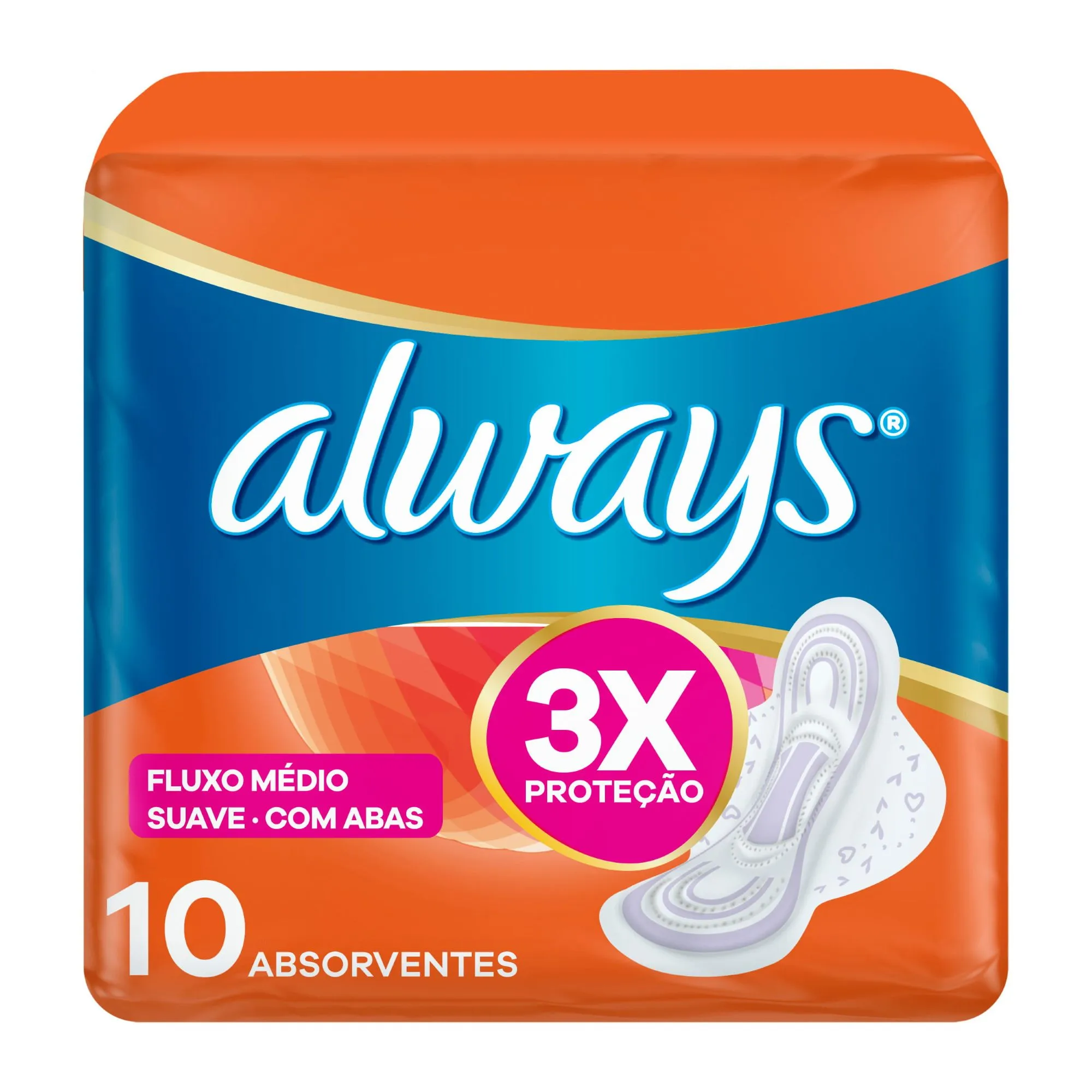 Absorvente Always Fluxo Médio Suave Com Abas 10 Unidades