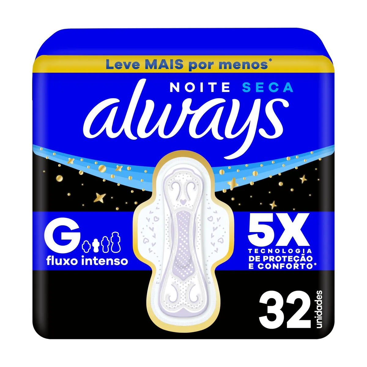Absorvente Always Noite Seca com Abas Fluxo Intenso 32 Unidades