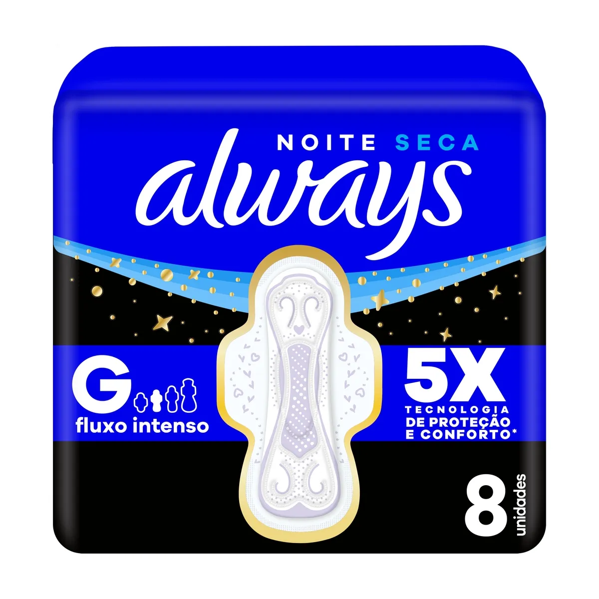 Absorvente Always Noite Seca com Abas Fluxo Intenso 8 Unidades