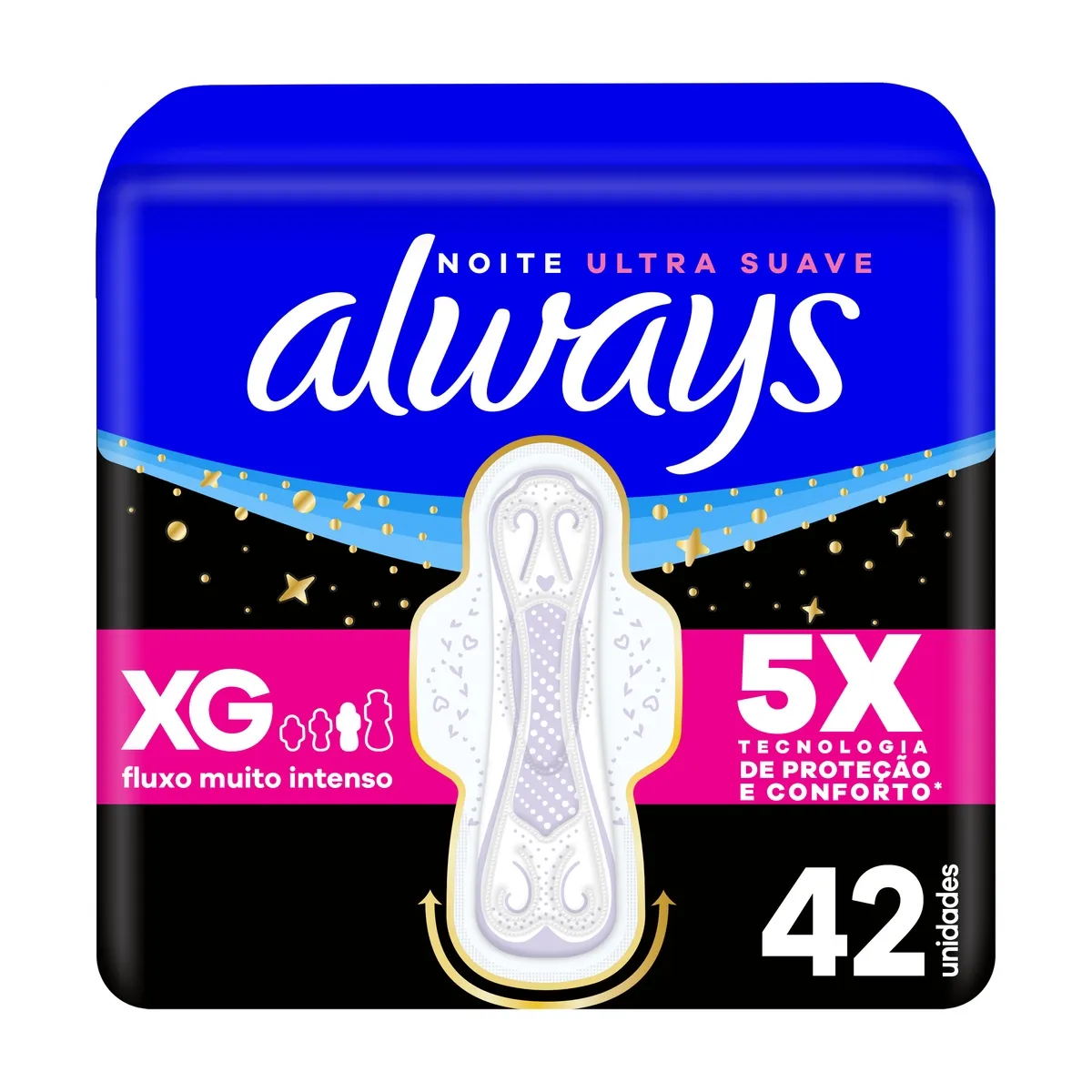 Absorvente Always Noite Ultra Suave com Abas Fluxo Muito Intenso 42 Unidades