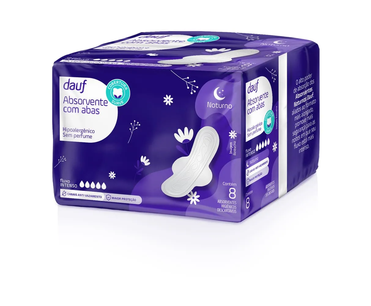 Absorvente Dauf Noturno Suave Com Abas 8 Unidades