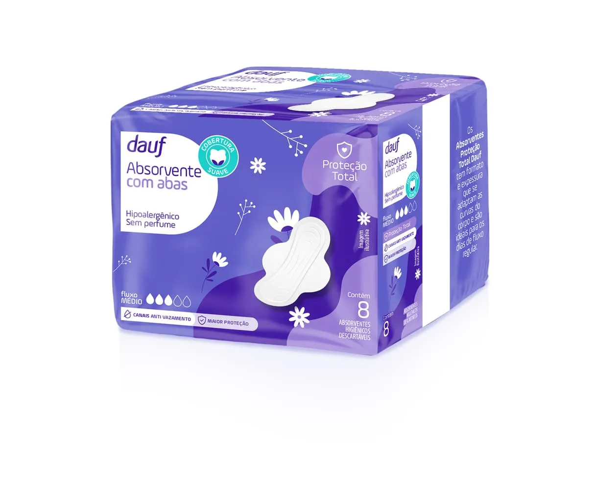 Absorvente Dauf Proteção Total Suave Com Abas 8 Unidades