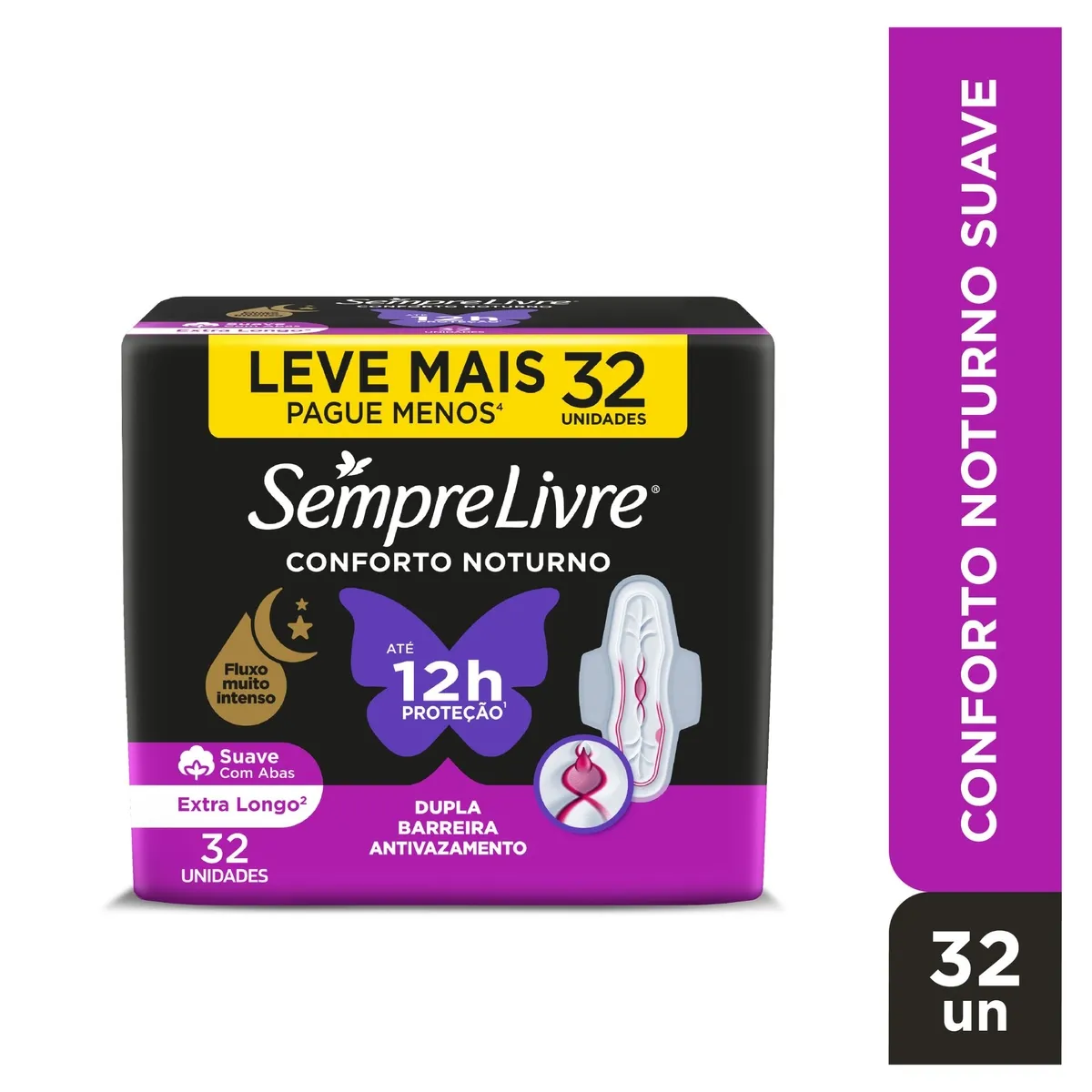 Absorvente Externo Sempre Livre Conforto Noturno Suave com Abas 32 Uni Leve Mais Pague Menos