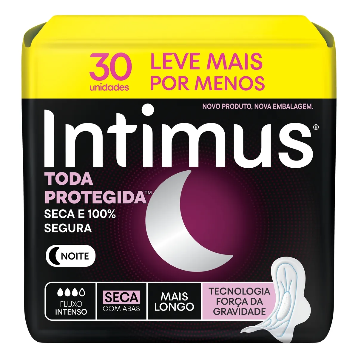 Absorvente Intimus Noturno Extra Proteção Cobertura Seca com Abas 30 Unidades