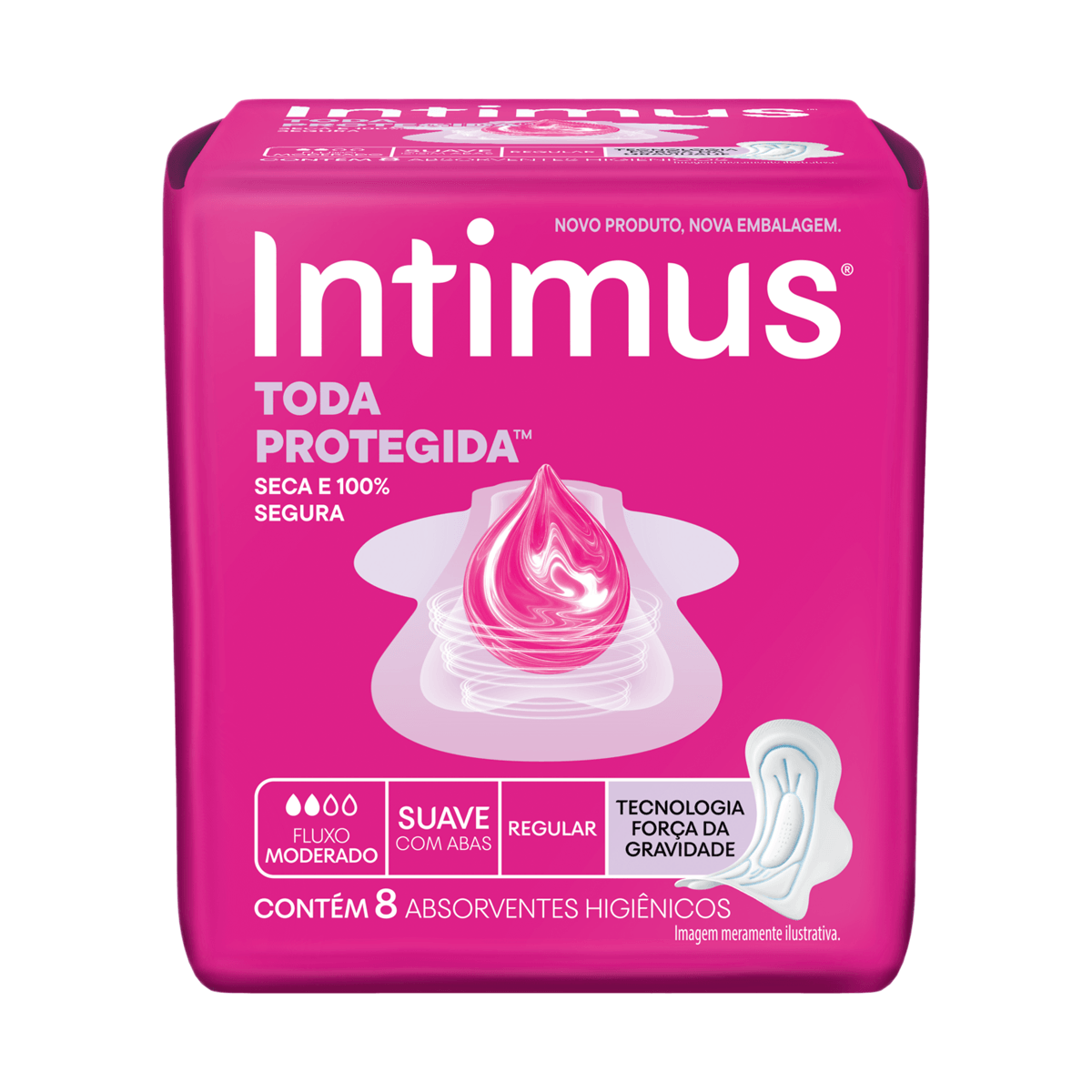 Absorvente Intimus Tripla Proteção Cobertura Extra Suave com Abas Fluxo Médio 8 Unidades