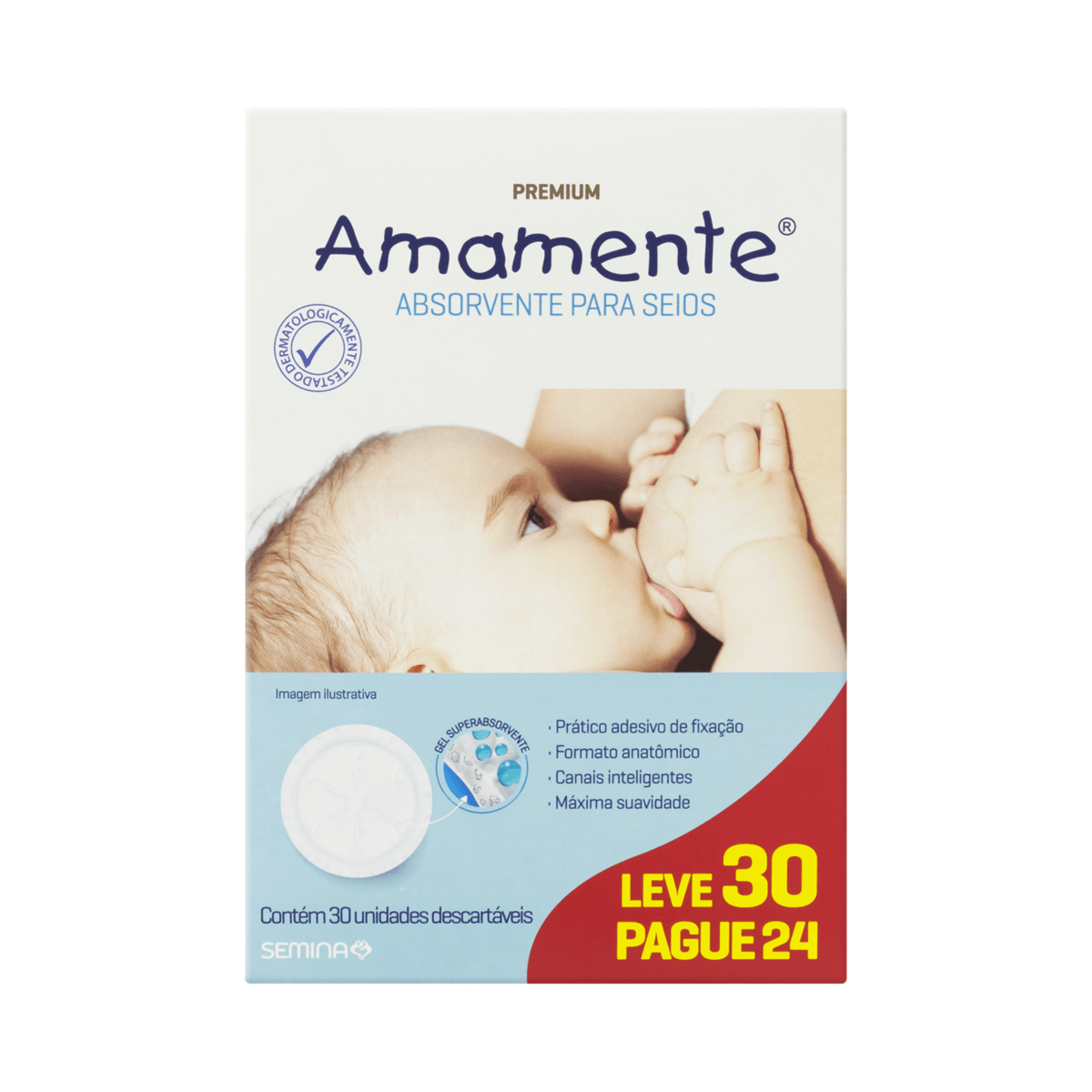 Absorvente para Seios Amamente Descartável Leve 30 Pague 24 30 Unidades