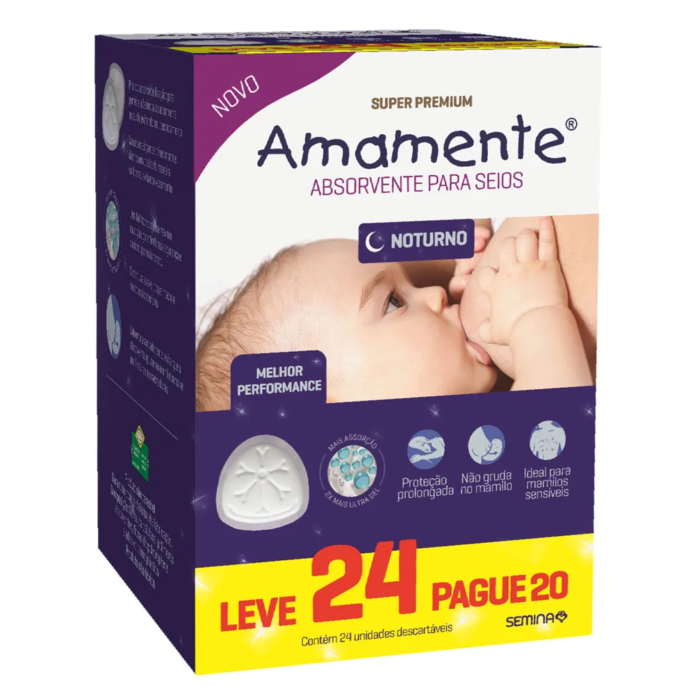 Absorvente para Seios Amamente Noturno Descartável 24 Unidades