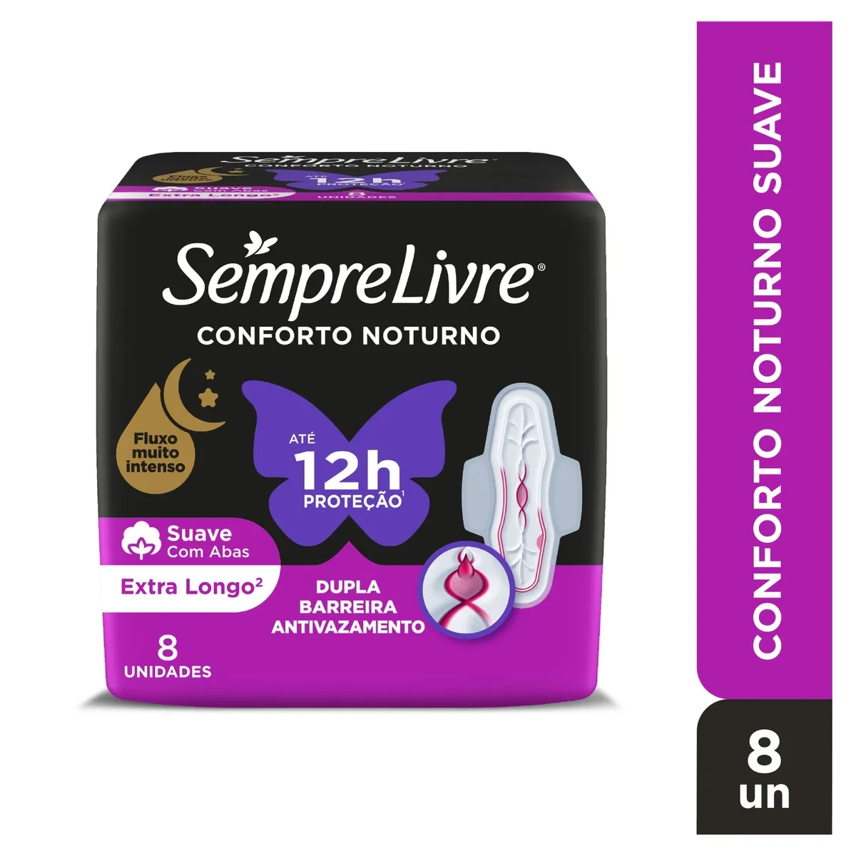 Absorvente Sempre Livre Conforto Noturno Cobertura Suave com Abas 8 Unidades