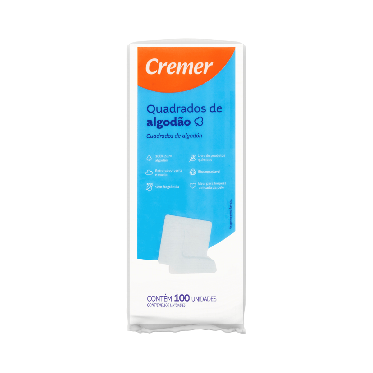 Algodão Quadrado Cremer Hidrófilo 100 Unidades — foto 3