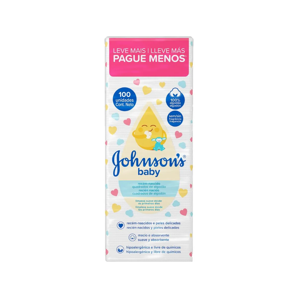 Algodão Quadrado Sem Perfume Johnsons Baby 100 Unidades Leve Mais Pague Menos