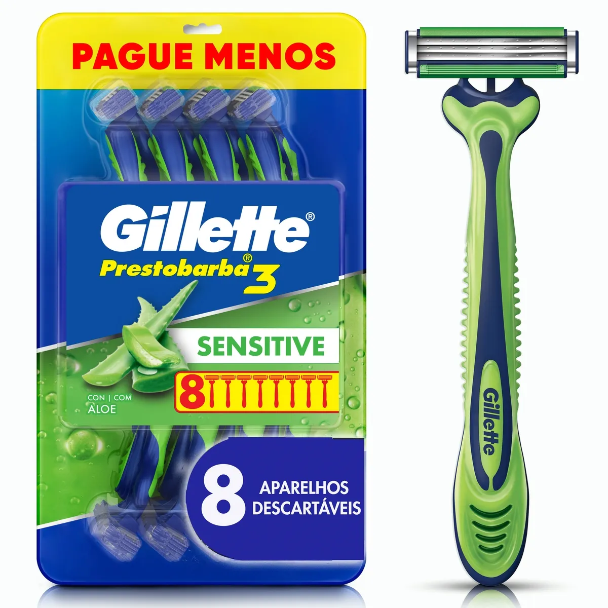 Aparelho de Barbear Descartável Gillette Prestobarba 3 Sensitive 8 Unidades
