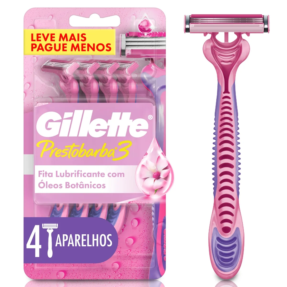 Aparelho de Depilação Descartável Gillette Prestobarba 3 Feminino 4 Unidades