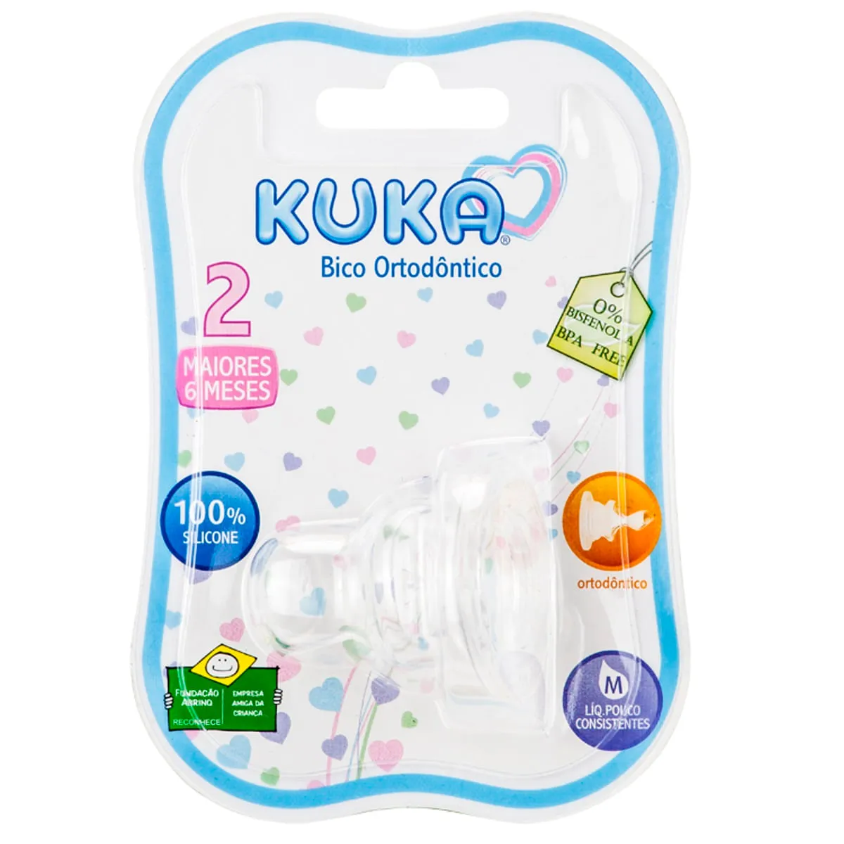 Bico para Mamadeira Kuka Ortodôntico +6 meses Silicone Tamanho 2 1 Unidade