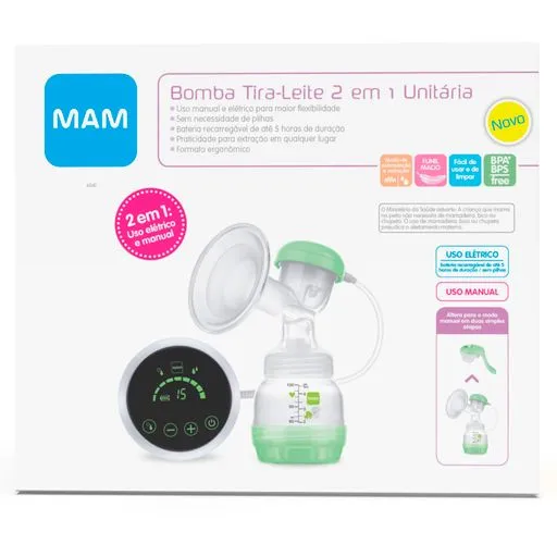 Bomba de Tirar Leite MAM 2 em 1 Elétrica e Manual Extração Única 1 Unidade