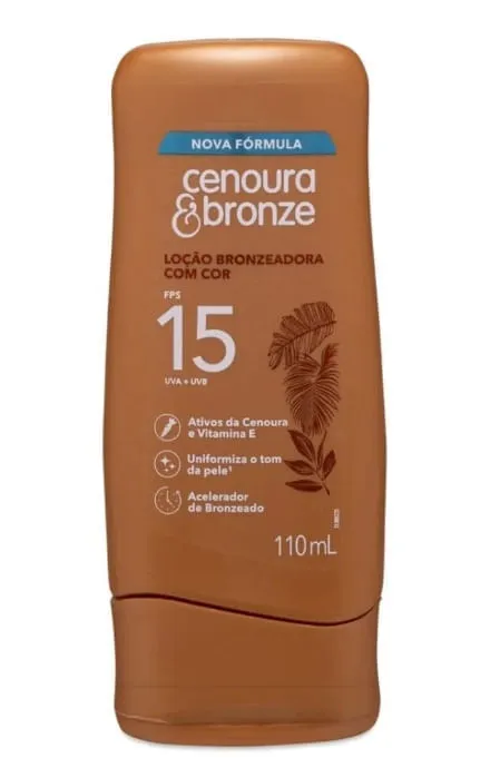 Bronzeador Loção Com Cor Cenoura Bronze Ativos Da Cenoura E Vitamina E Fps15 110ml