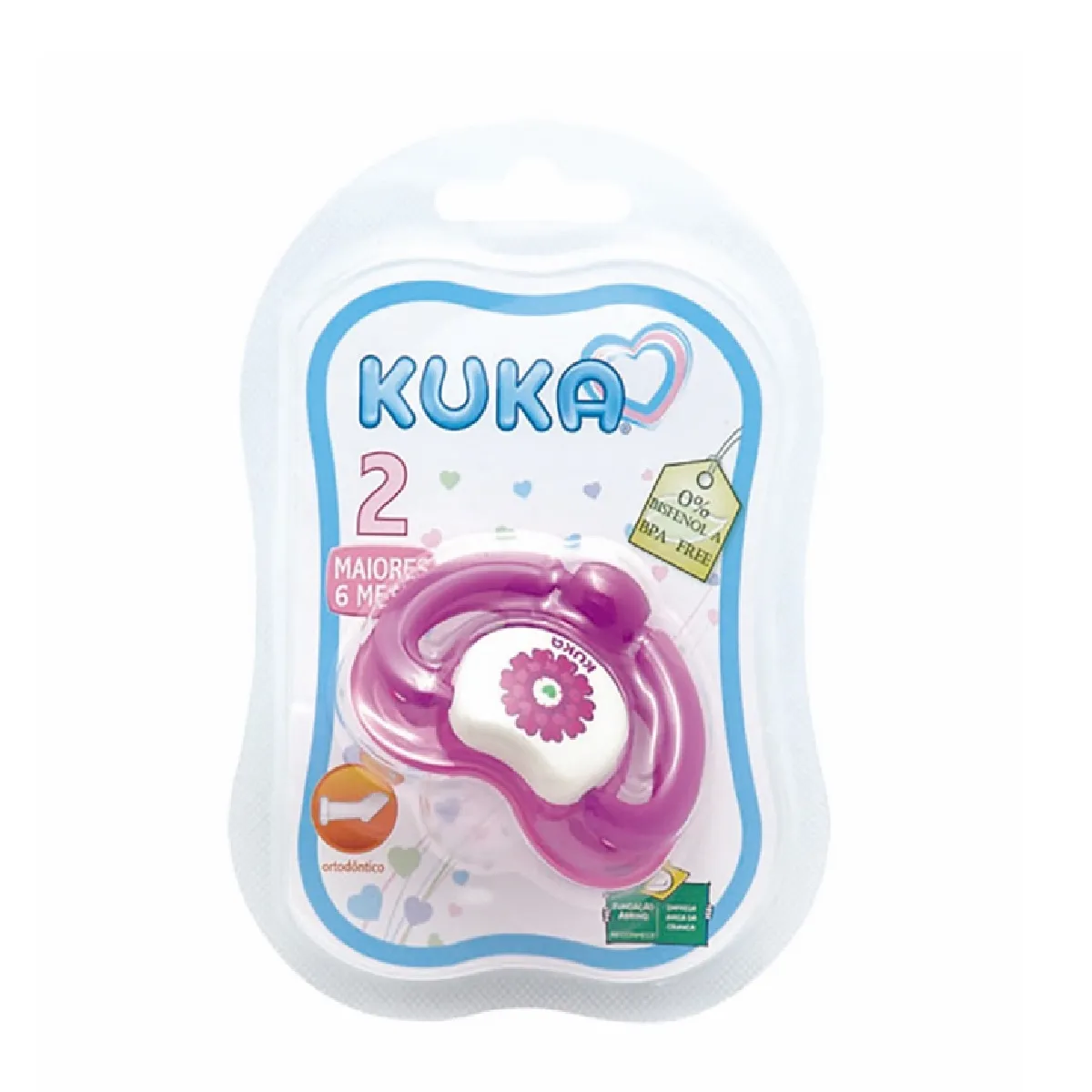 Chupeta Kuka Lovely Ortodôntica +6 meses Silicone Sem BPA Rosa Tamanho 2 1 Unidade