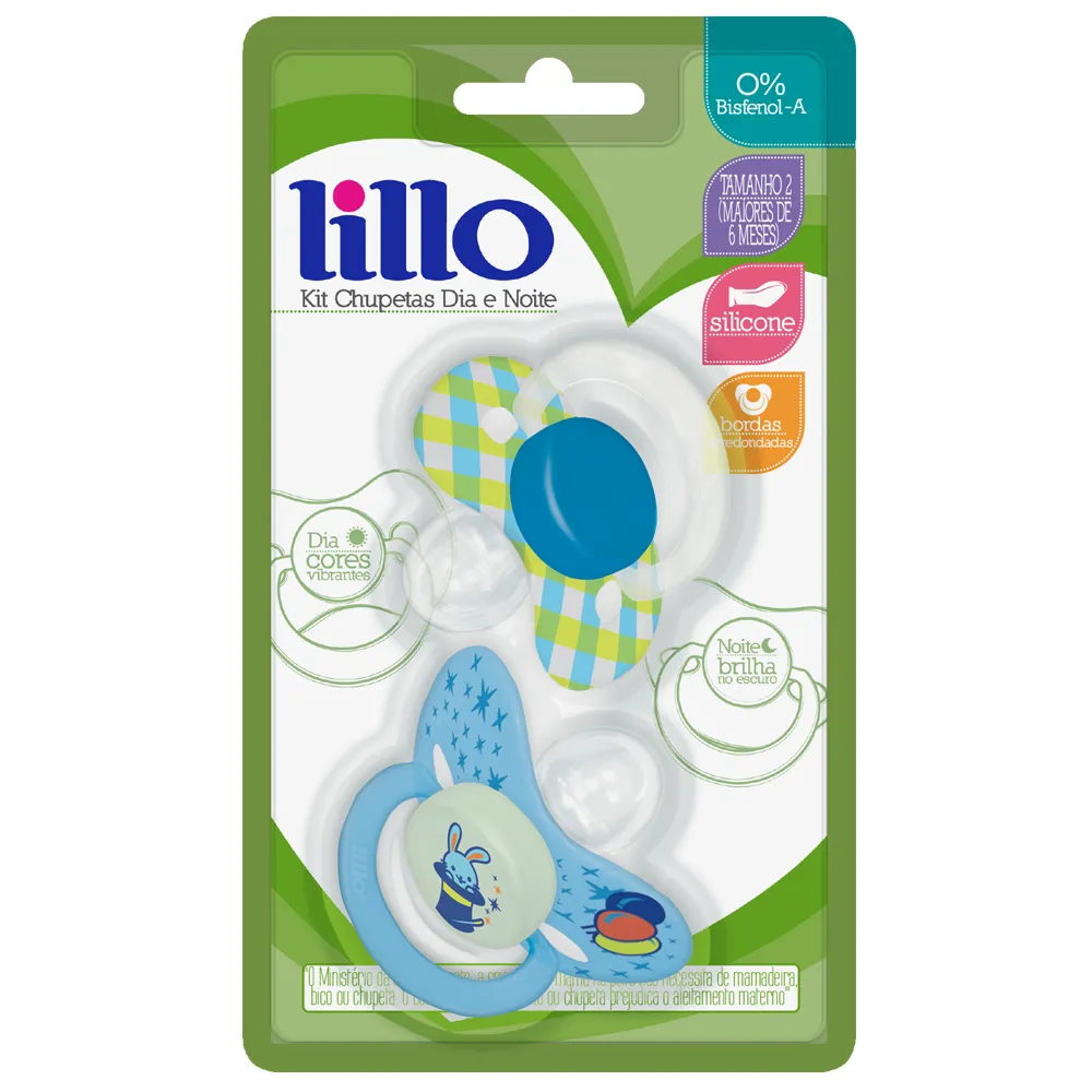 Chupeta Lillo Dia e Noite Ortodôntica +6 meses Brilha no Escuro Silicone Azul Tamanho 22 Unidades