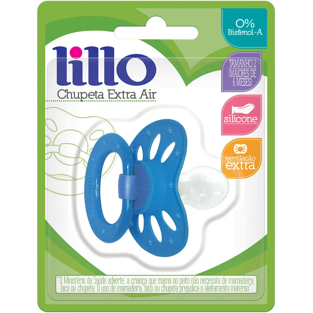 Chupeta Lillo Extra Air Ortodôntica +6 meses Silicone Azul Tamanho 2 1 Unidades