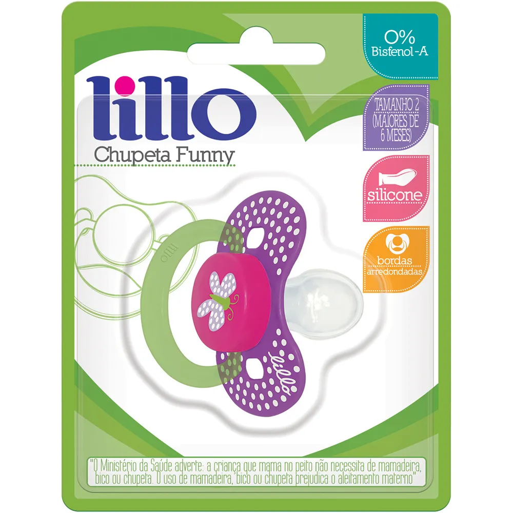 Chupeta Lillo Funny Ortodôntica +6 meses Silicone Rosa Tamanho 2 1 Unidades