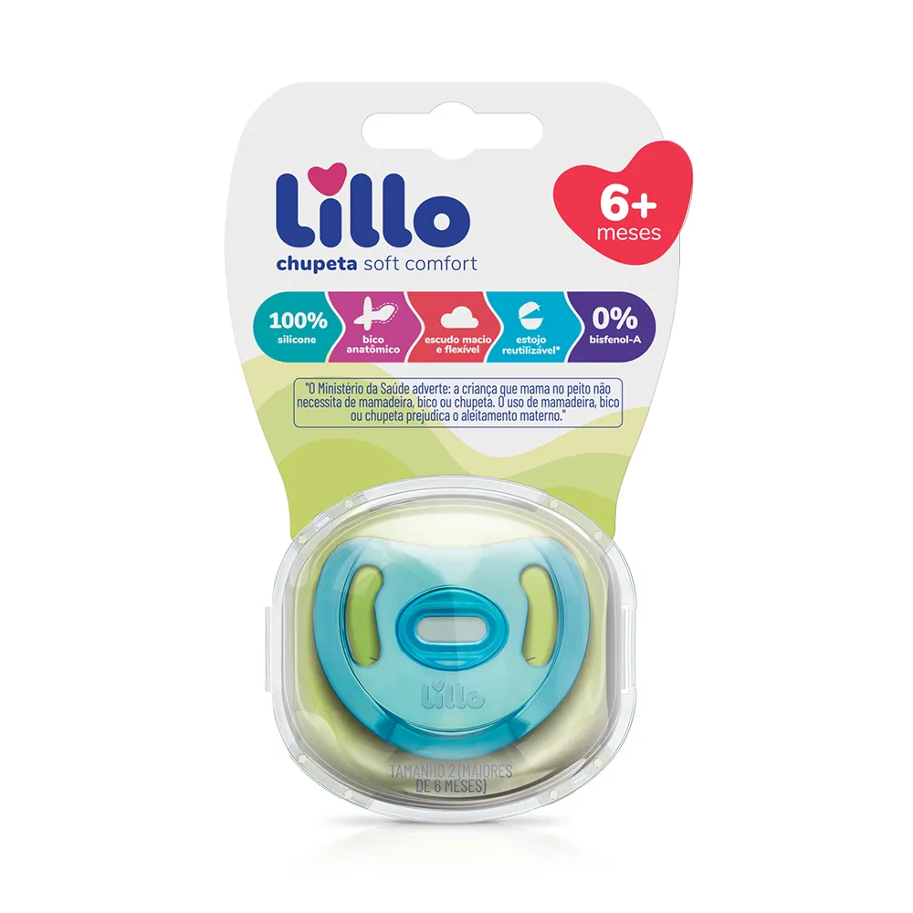 Chupeta Lillo Soft Comfort Anatômica +6 meses Silicone Azul Tamanho 2 1 Unidades