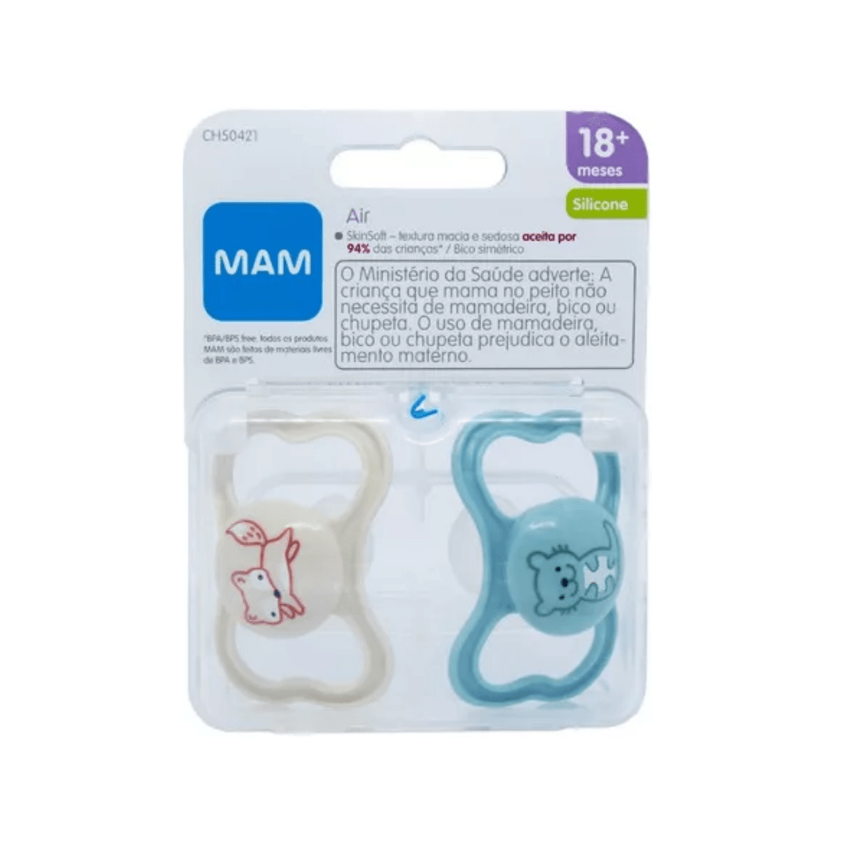 Chupeta MAM Air Ortodôntica +18 meses Silicone Azul 2 Unidades