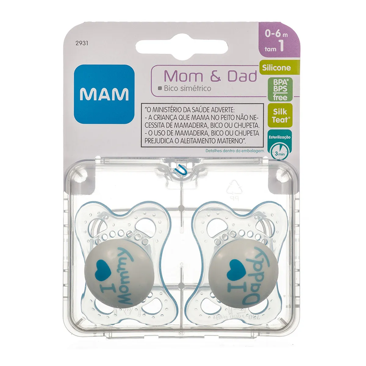 Chupeta MAM Mom & Dad Ortodôntica de 0 a 6 meses Boy Silicone 2 Unidades + + Estojo Esterilizável