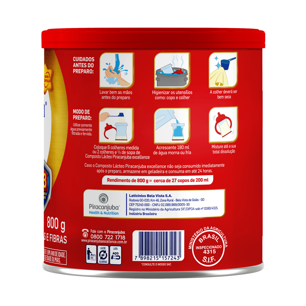 Composto Lácteo Infantil Piracanjuba Excellence com Fibras Prebióticas 800g — foto 3