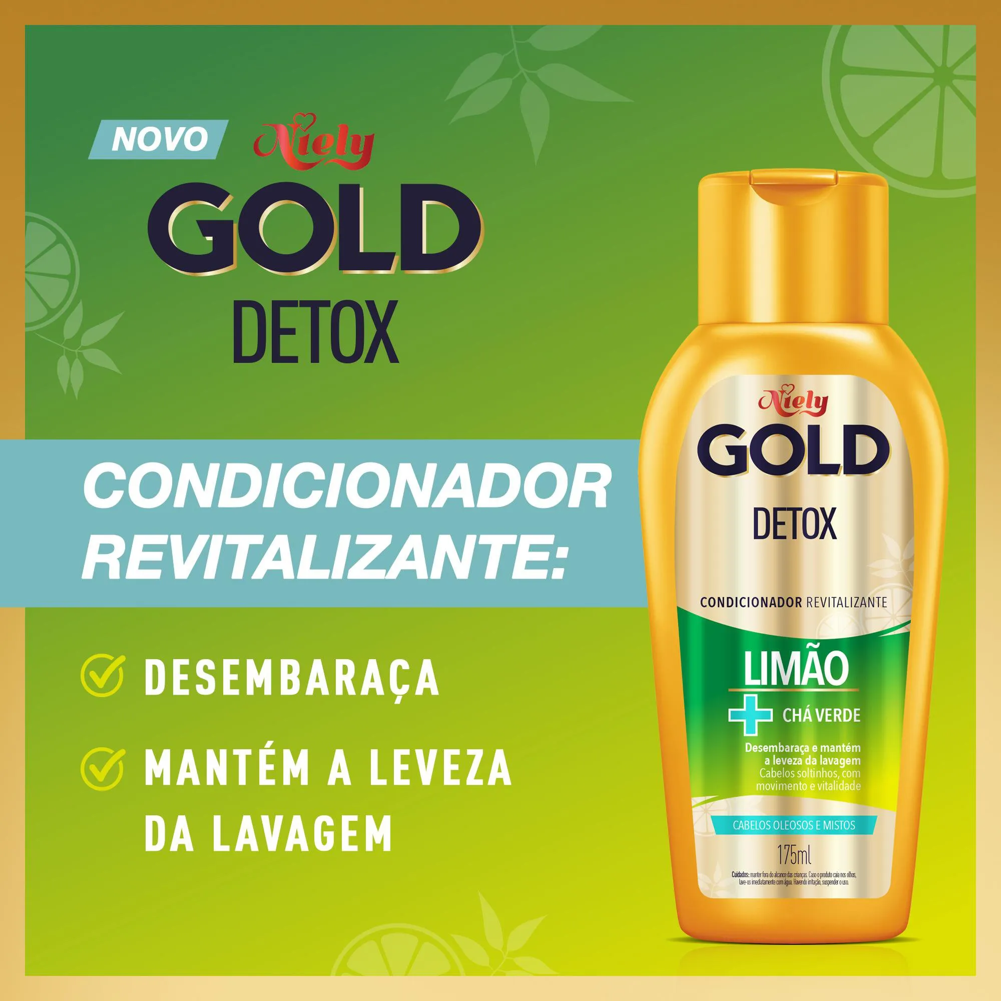 Condicionador Niely Gold detox limão + chá verde, 175ml — foto 3