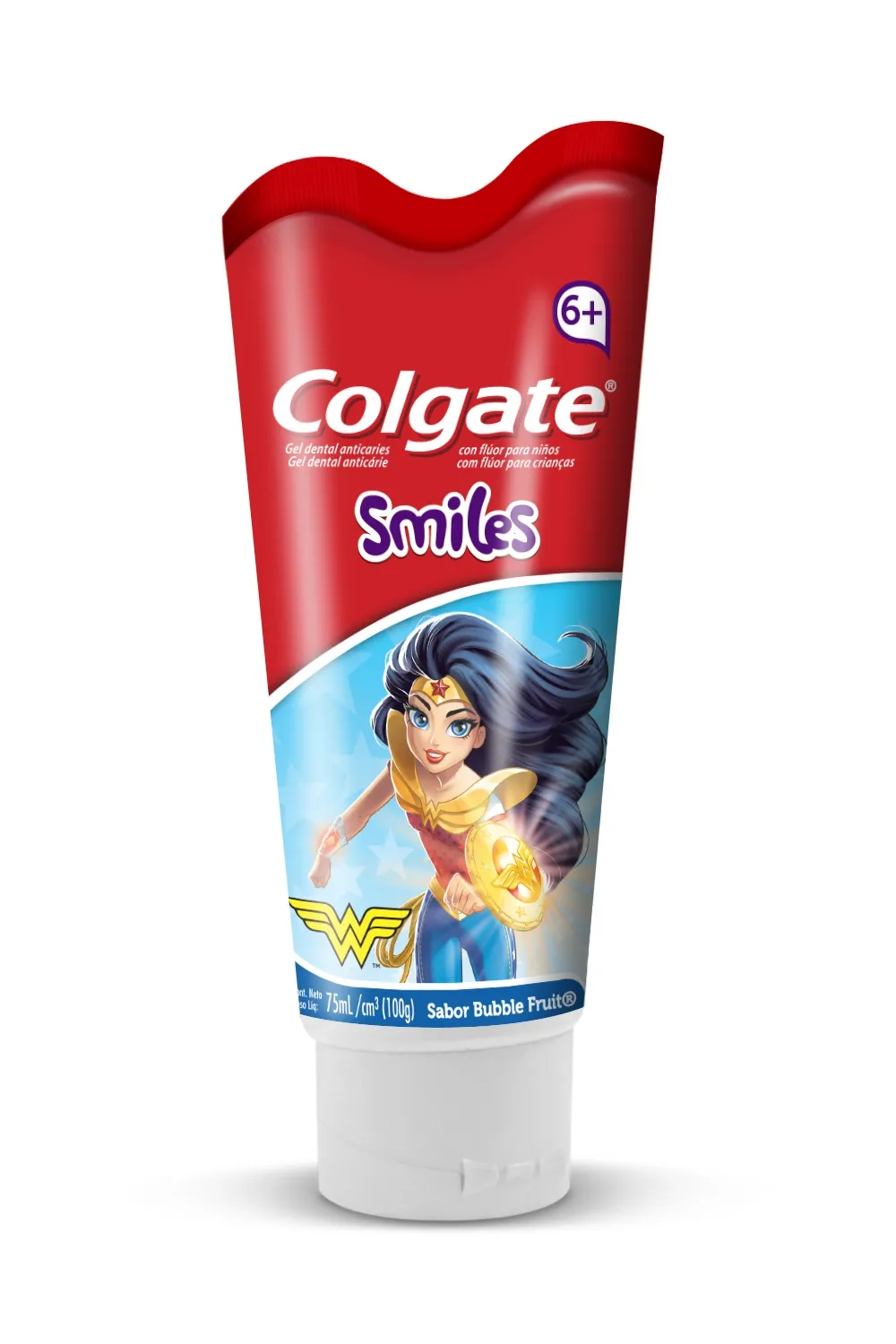 Creme Dental Infantil Colgate Smiles Batman & Mulher-Maravilha Anticáries Com Flúor +6 anos Sabor Bubble Fruit 100g
