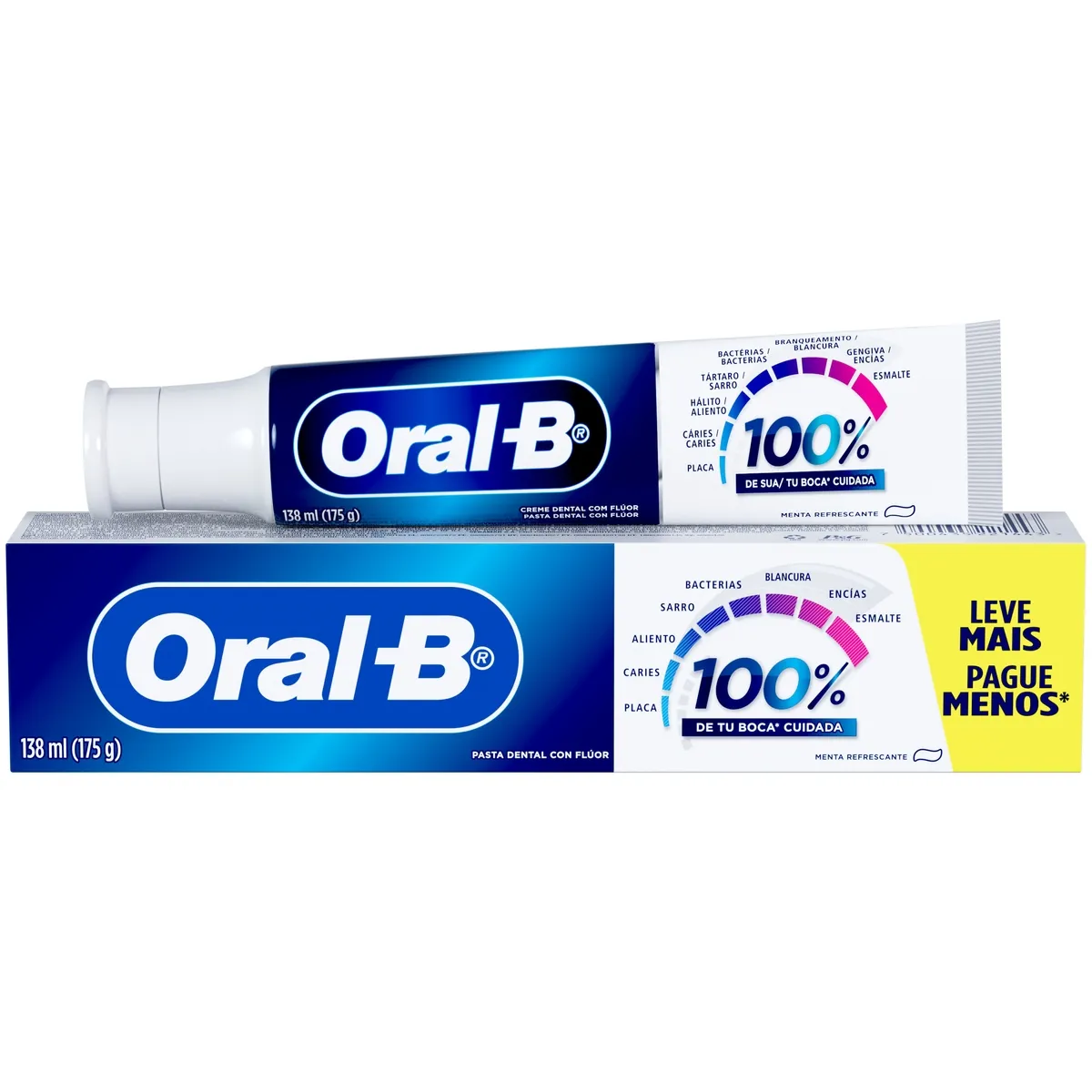 Creme Dental Oral-B 100% de Sua Boca Cuidada Sabor Menta Refrescante 175g