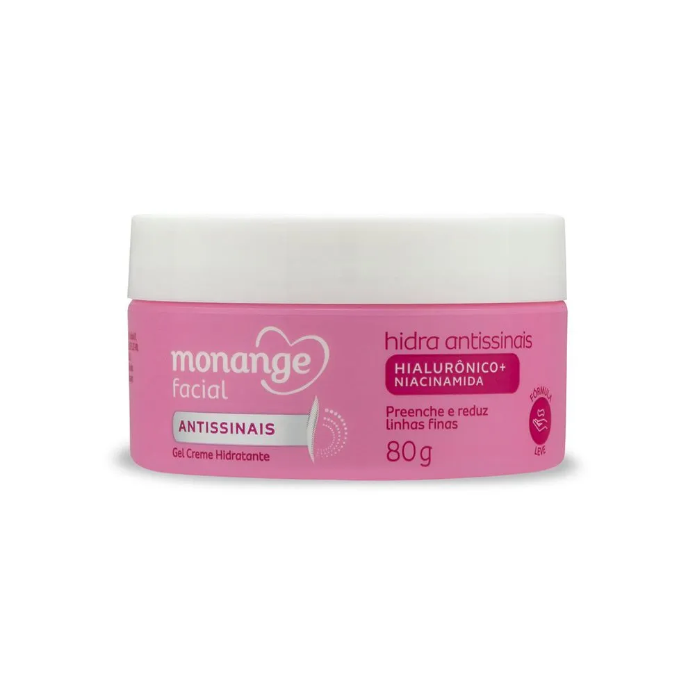 Creme Facial Monange Hidratante Antissinais com Ácido Hialurônico e Niacinamida 80g