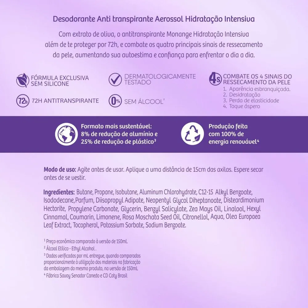 Desodorante Antitranspirante Monange Hidratação Intensiva 72h Aerossol 200ml — foto 10