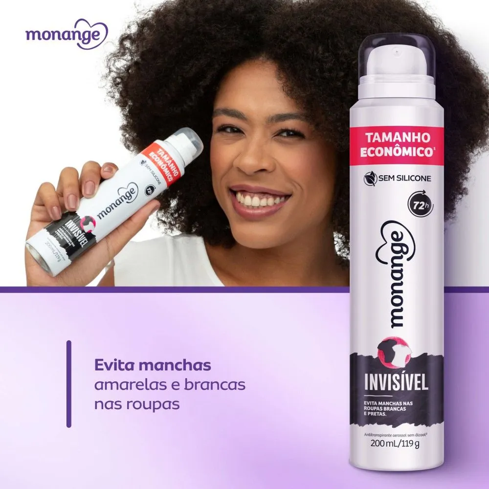 Desodorante Antitranspirante Monange Invisível 72h Aerossol 200ml — foto 5