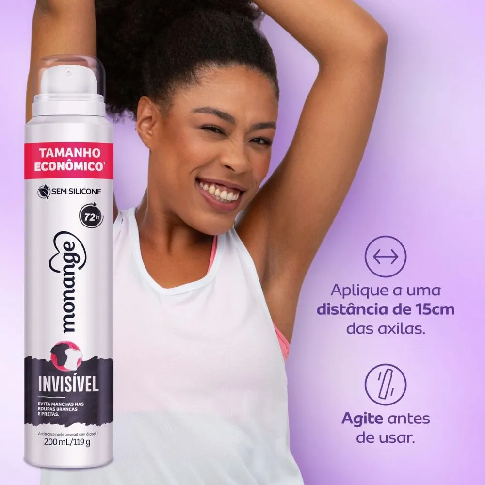 Desodorante Antitranspirante Monange Invisível 72h Aerossol 200ml — foto 7