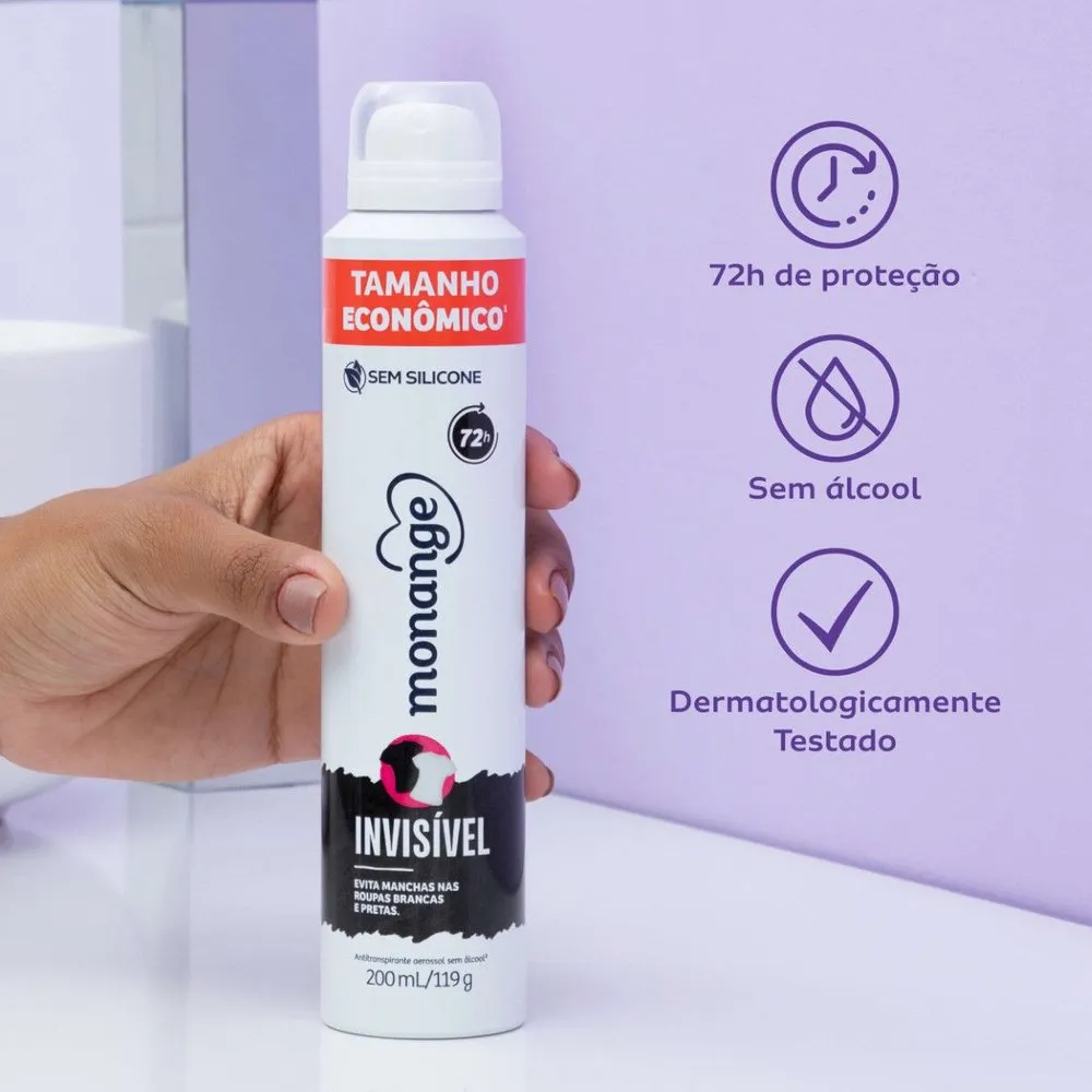 Desodorante Antitranspirante Monange Invisível 72h Aerossol 200ml — foto 2