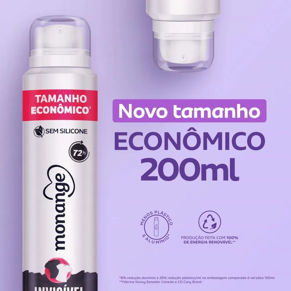Desodorante Antitranspirante Monange Invisível 72h Aerossol 200ml — foto 3