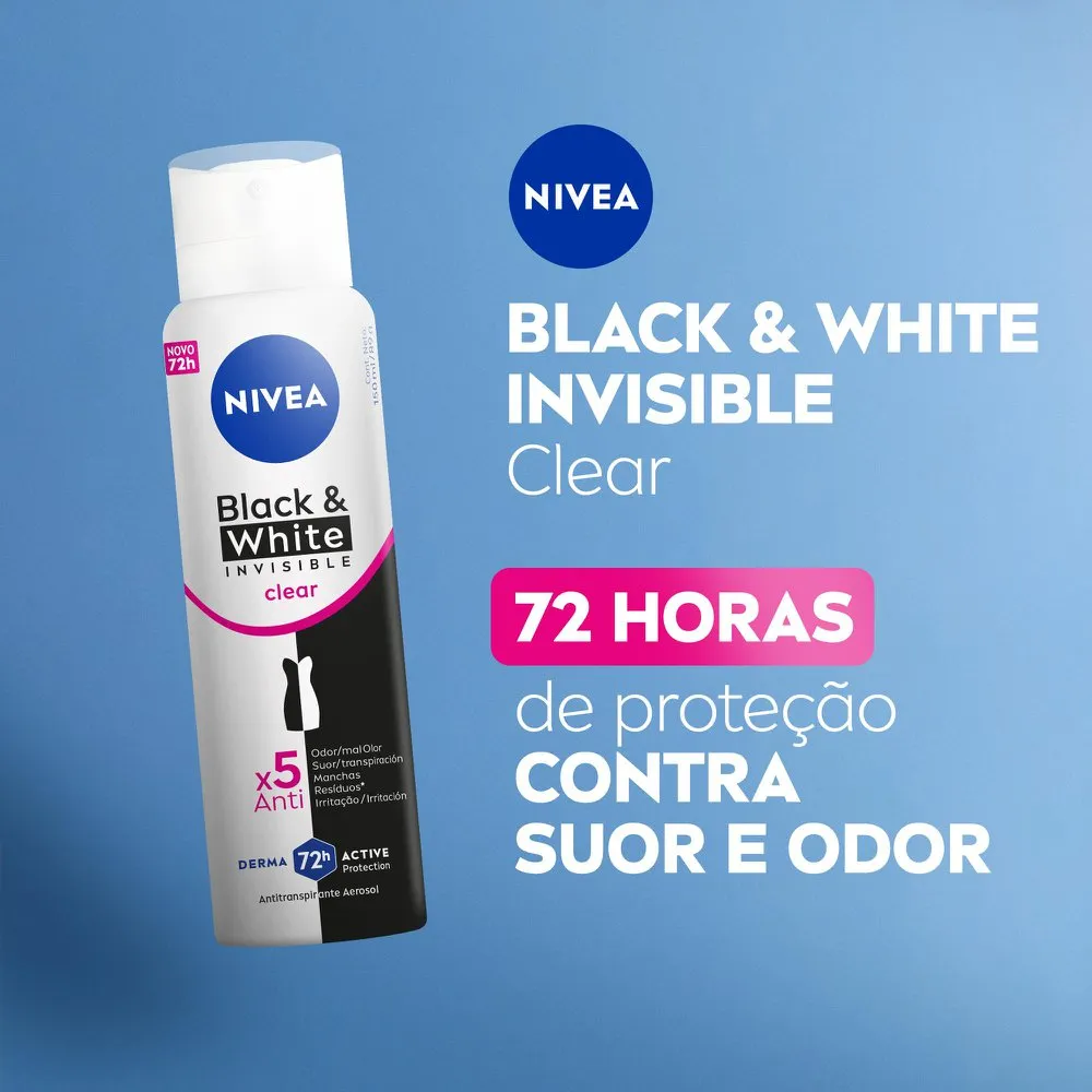 Desodorante Antitranspirante Nivea Black & White Invisible Clear 72h Aerossol 150ml — foto 2