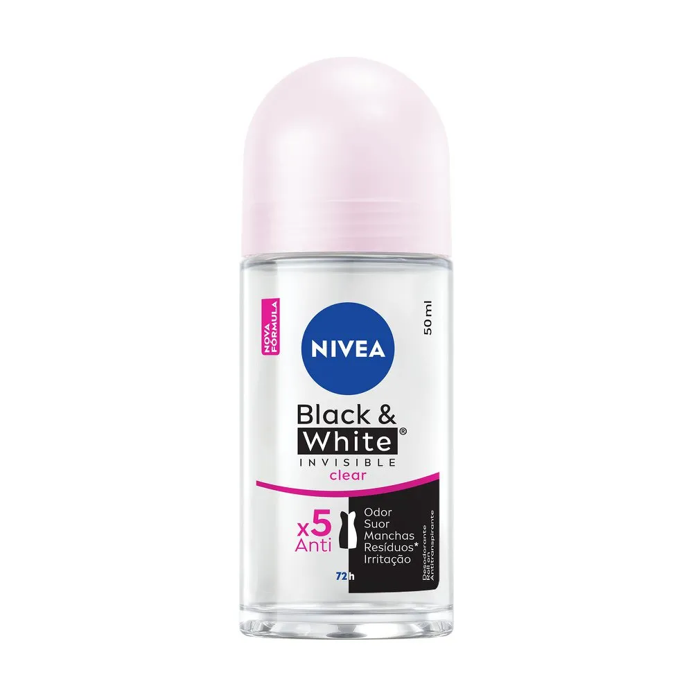 Desodorante Antitranspirante Nivea Black & White Invisible Clear 72h Roll-On 50ml