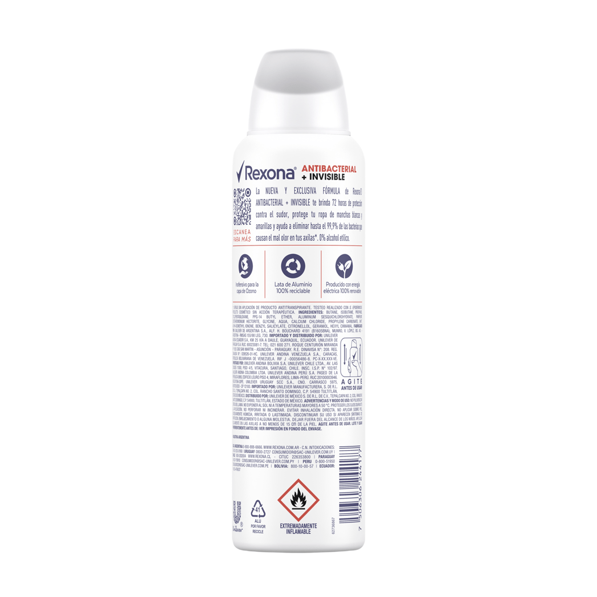 Desodorante Antitranspirante Rexona Antibacterial + Invisible 72h Aerossol 150ml — foto 2