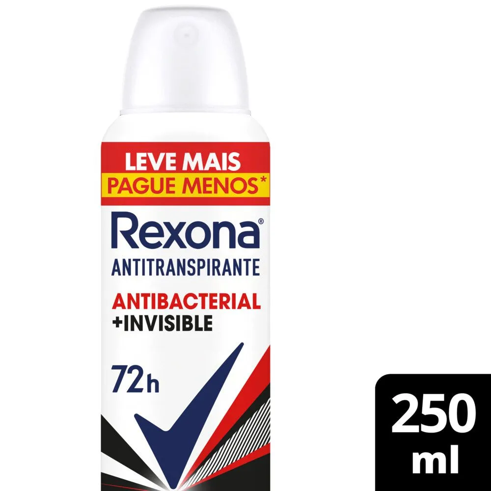 Desodorante Antitranspirante Rexona Antibacterial + Invisible 72h Aerossol 250ml