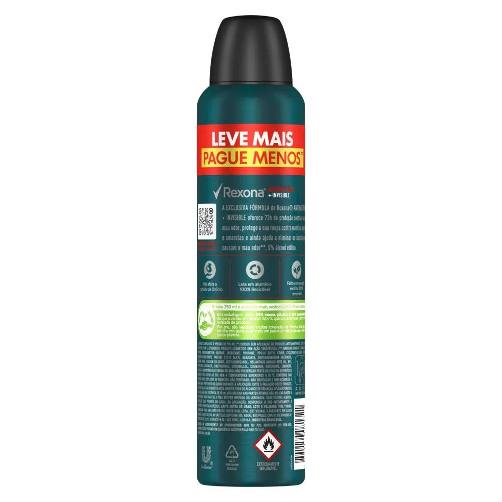 Desodorante Antitranspirante Rexona Men Antibacterial + Invisible 72h Aerossol 250ml — foto 3