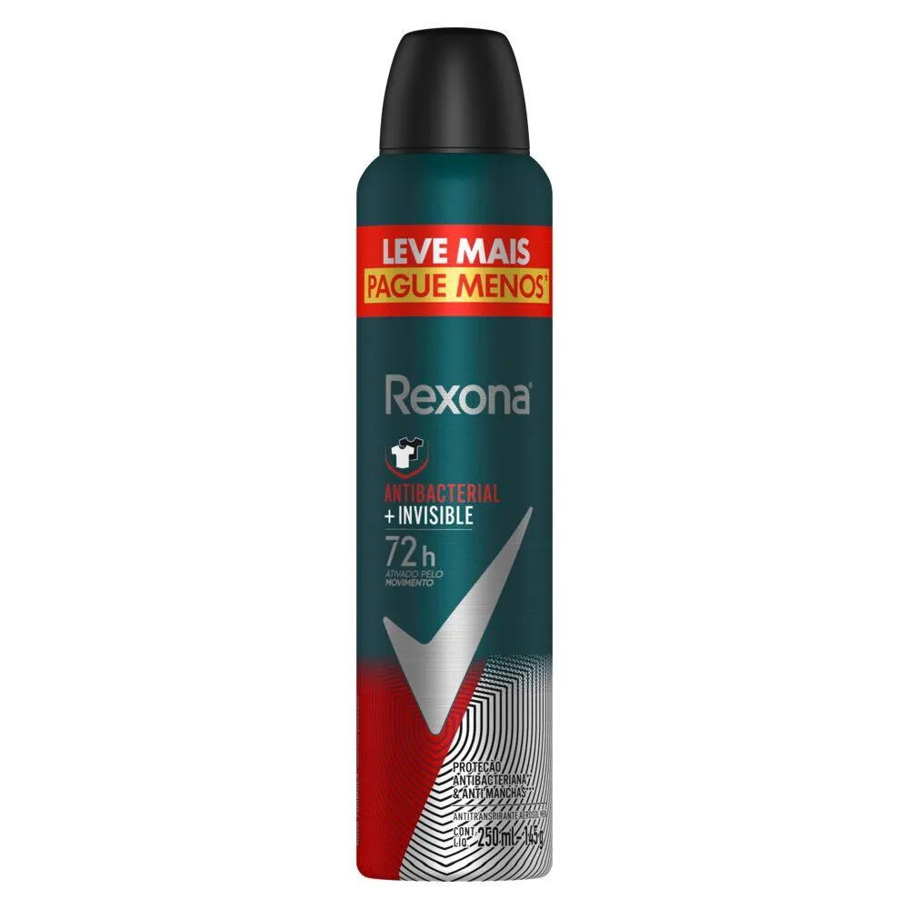 Desodorante Antitranspirante Rexona Men Antibacterial + Invisible 72h Aerossol 250ml — foto 2