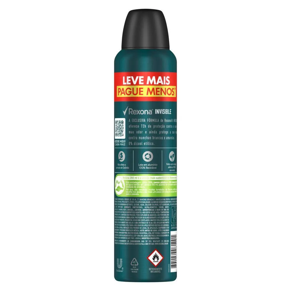 Desodorante Antitranspirante Rexona Men Invisible 48h Aerossol 250ml — foto 3