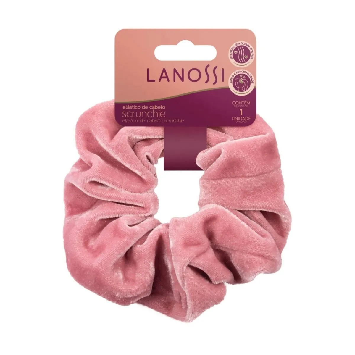 Elastico De Cabelo Lanossi Scrunch Rose Velvet 1 Unidade