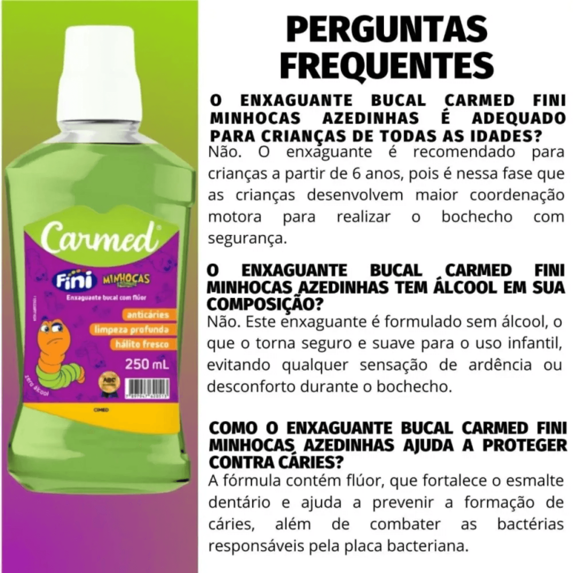 Enxaguante Bucal Carmed Fini Minhocas com Flúor Zero Álcool 250ml — foto 2