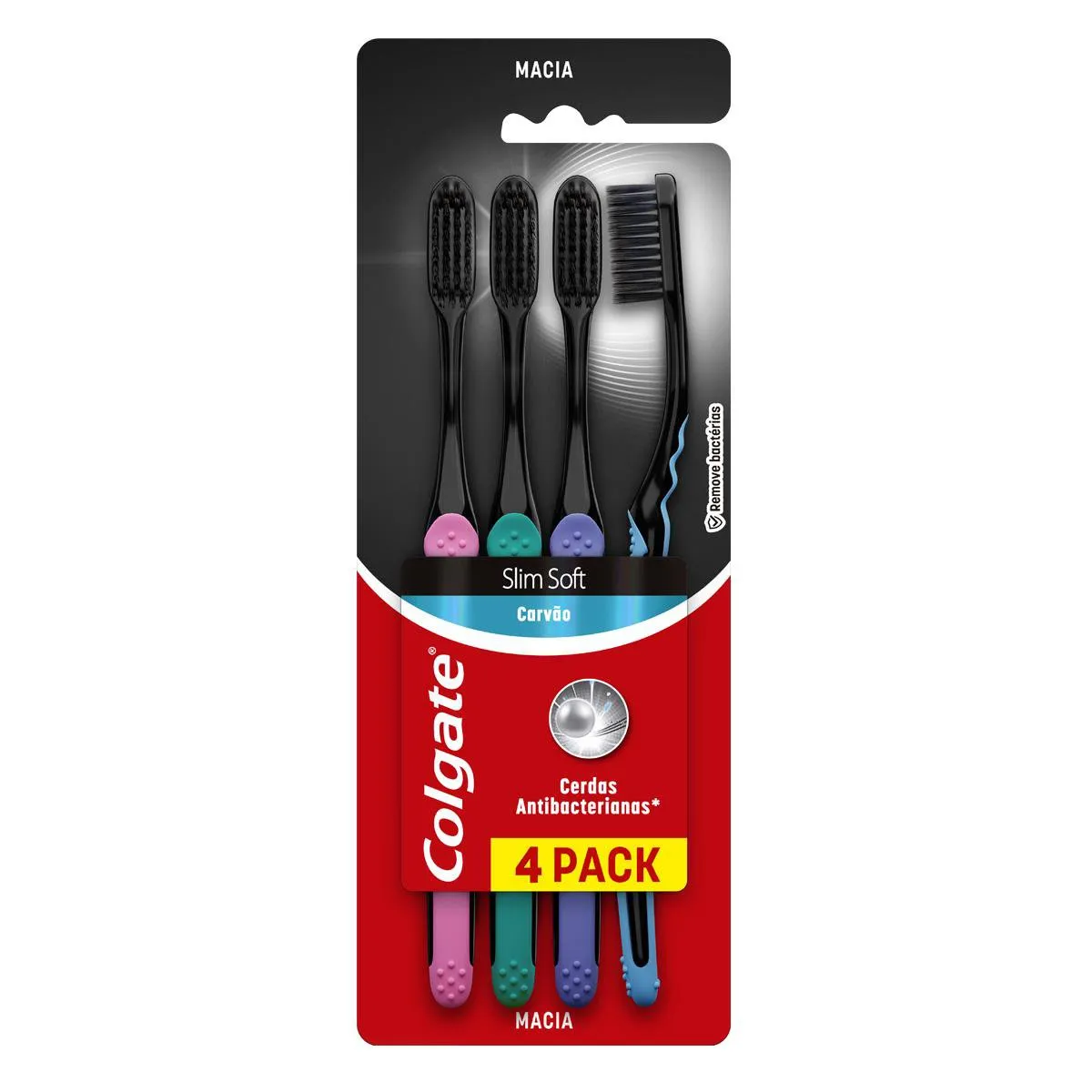 Escova Dental Colgate Slim Soft Black Infusão de Carvão Cerdas Macia 4 Unidades