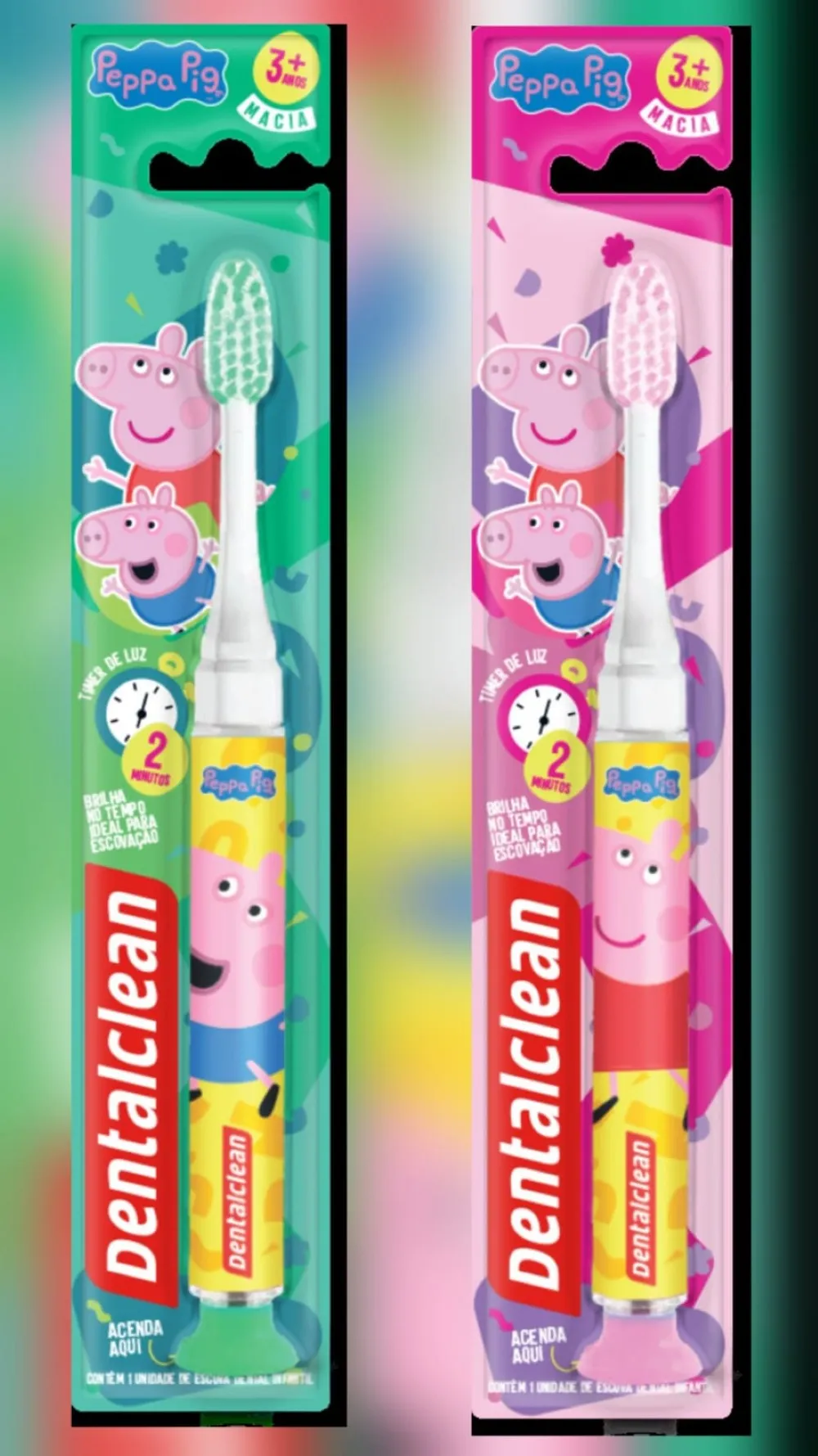 Escova Dental Infantil Dentalclean Macia Peppa Pig Timer De Luz