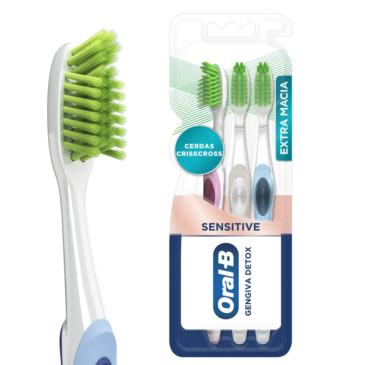 Escova Dental Oral-B Sensitive Gengiva Detox Cerdas Ultrafino Extra Macia Cores Sortidas 3 Unidades