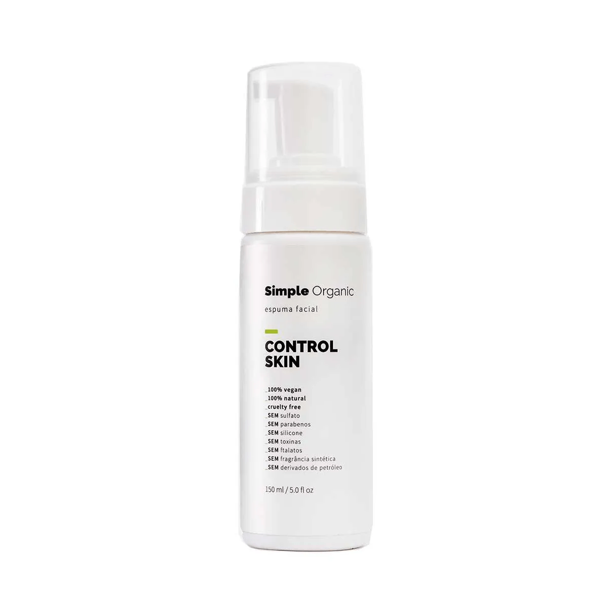 Espuma de Limpeza Facial Simple Organic Control Skin Peles Mistas e Oleosas 150ml