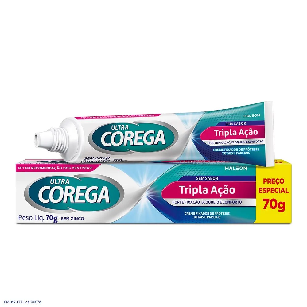 Fixador de Prótese Ultra Corega Tripla Ação Sem Sabor Creme 70g